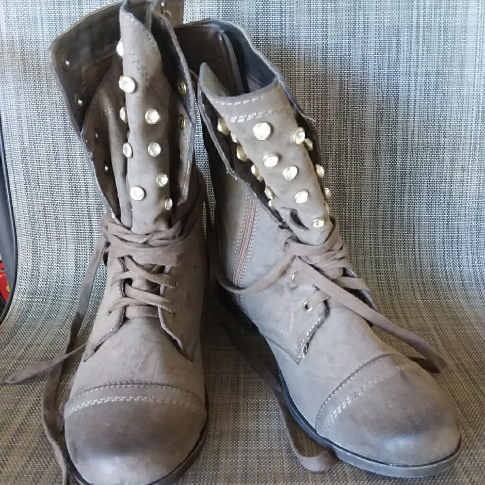 Tan combat boots with studs